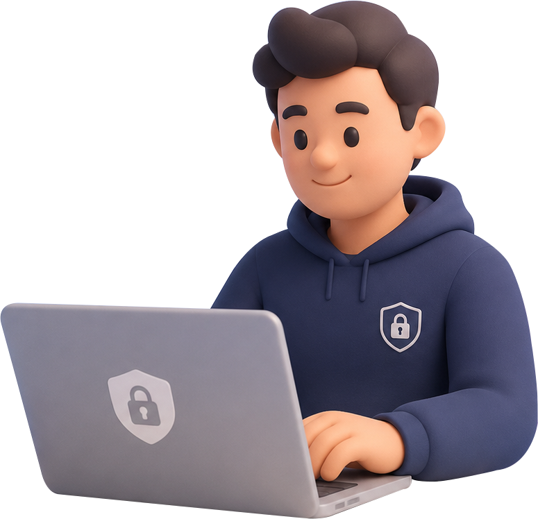Illustration of a security professional working on a laptop